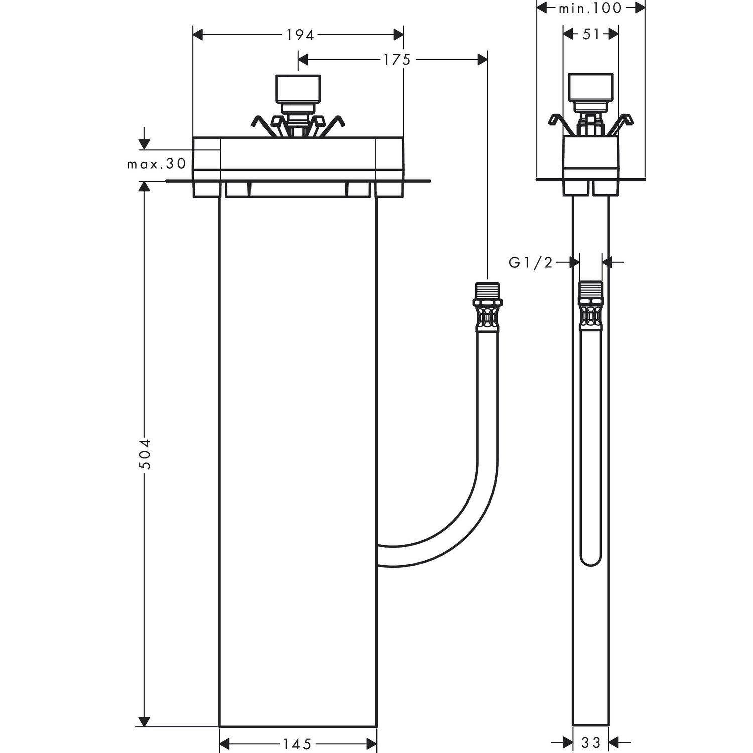 Скрытая часть для монтажа на борт ванны Hansgrohe sBox 15490180 (144858) - фото 2