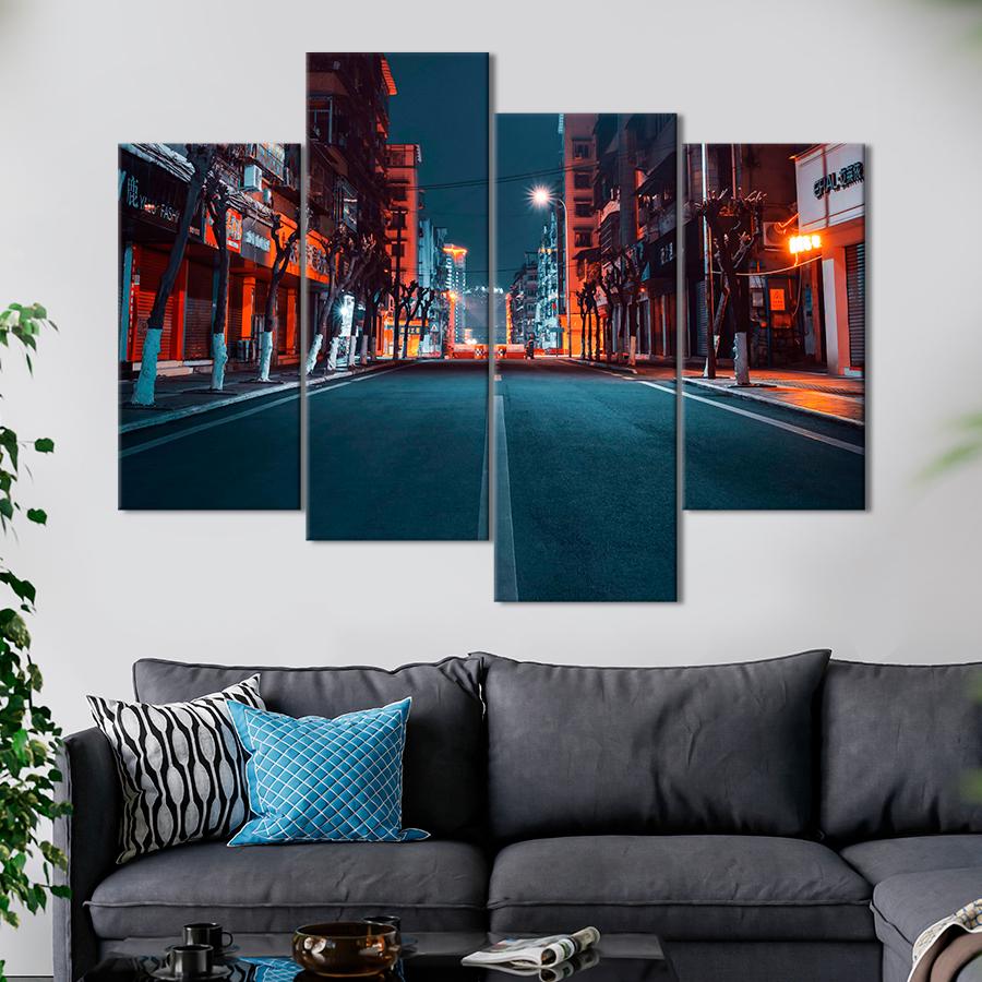 Картина город Городскаая улица ночью 149x106 см (A801-4)