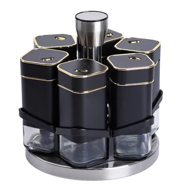 Органайзер набор Condiment Set для специй на подставке с 6 баночками по 120 мл Черный (2759042285)