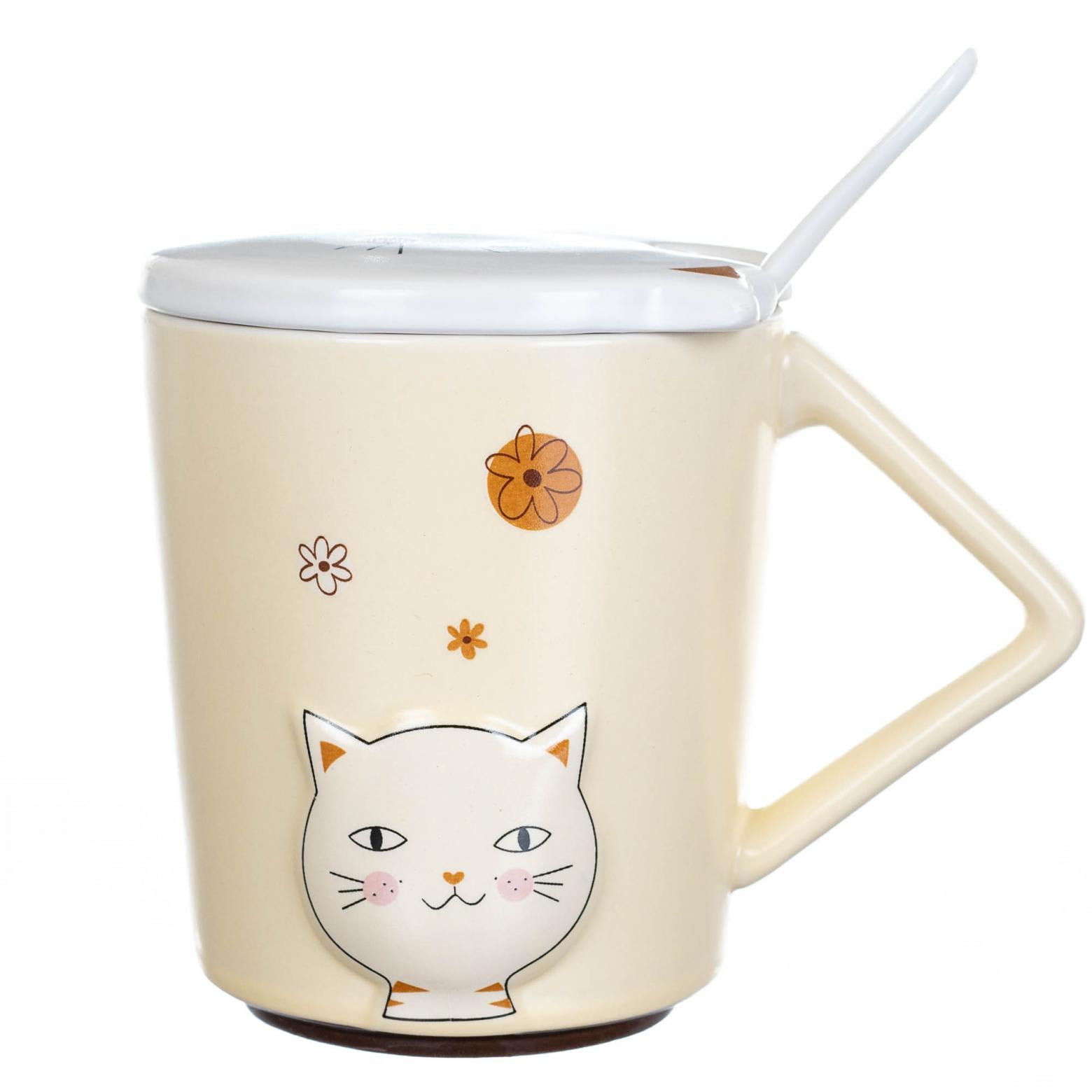 Кружка керамическая с крышкой Elisey Кот Бежевый 250 мл (8205-003)