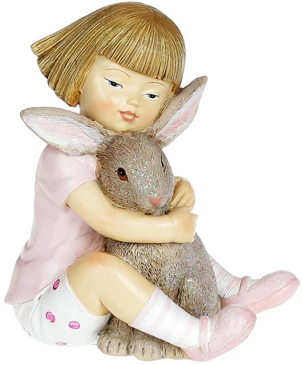 Декоративная статуэтка Девочка с Крольчонком 9,5х6х10,5 см полистоун Розовый (BD-707-573)