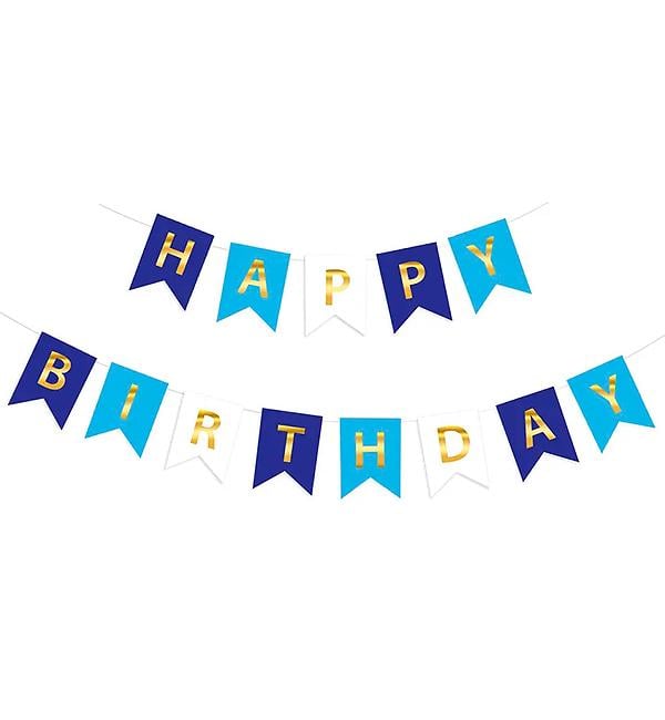 Гирлянда из флажков Happy Birthday 230 см Бело-голубой (29548999)