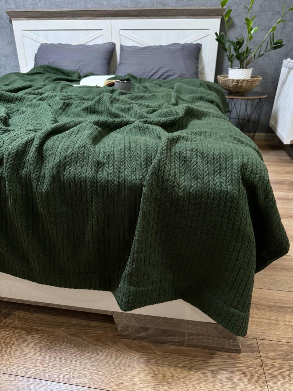 Плед-покрывало Косичка хлопковый полуторный 160х230 см Изумрудный (15265844)