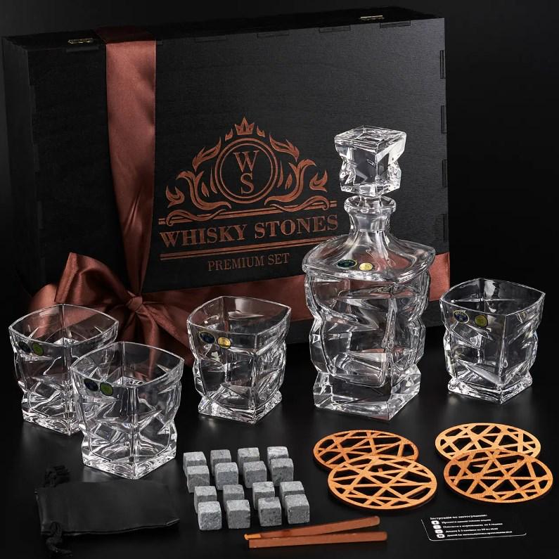 Подарочный набор для алкоголя камни для виски Whiskey Stones 16 шт./4 хрустальных стакана Bohemia Zig-Zag 300 мл и графин 750 мл - фото 2