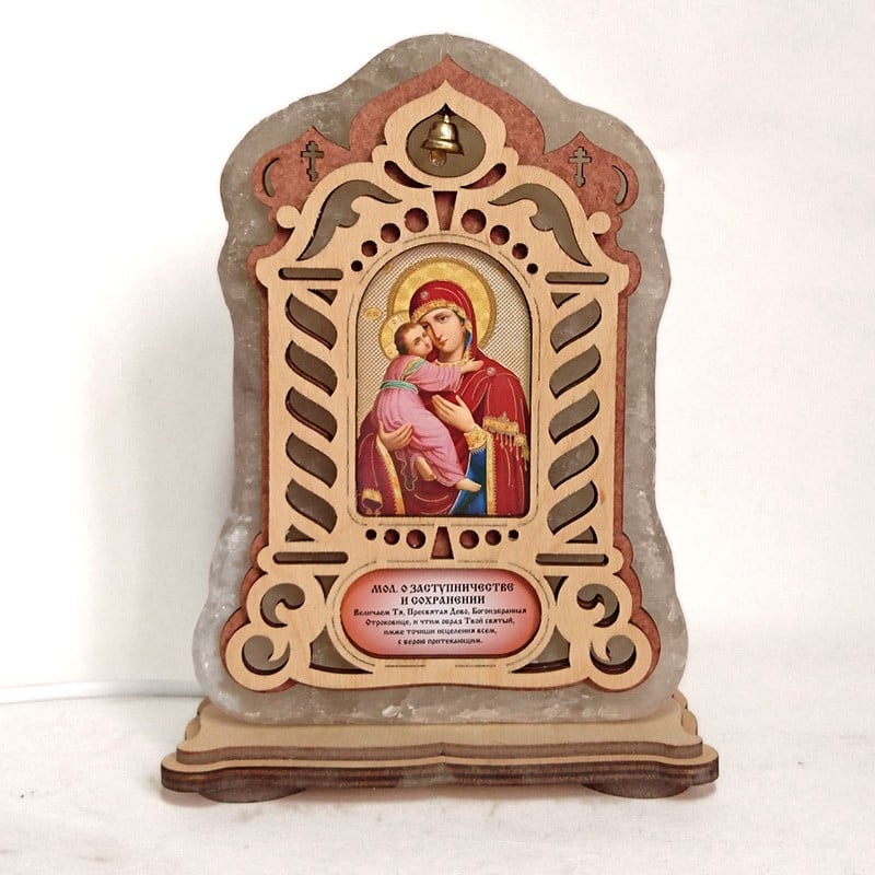 Соляная лампа Икона большая Владимирская зеленого подсвечивания (20010)