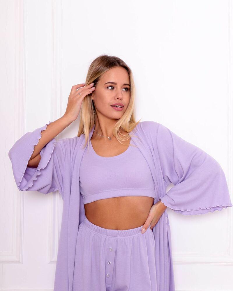 Костюм пижамный тройка в рубчик р. 46 Лиловый (5028) - фото 2