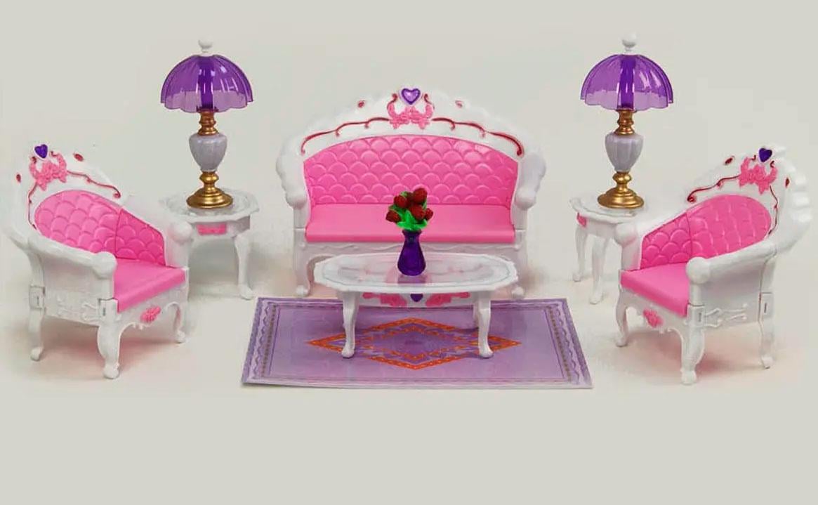 Мебель для кукол Gloria 2604 Гостиная с диваном креслами столиком и светильниками (2604)