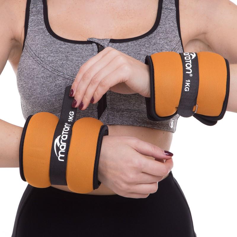 Утяжелители-манжеты для рук и ног Maraton Pro 2х1 кг Оранжевый/Серий (FI-3123-2) - фото 6
