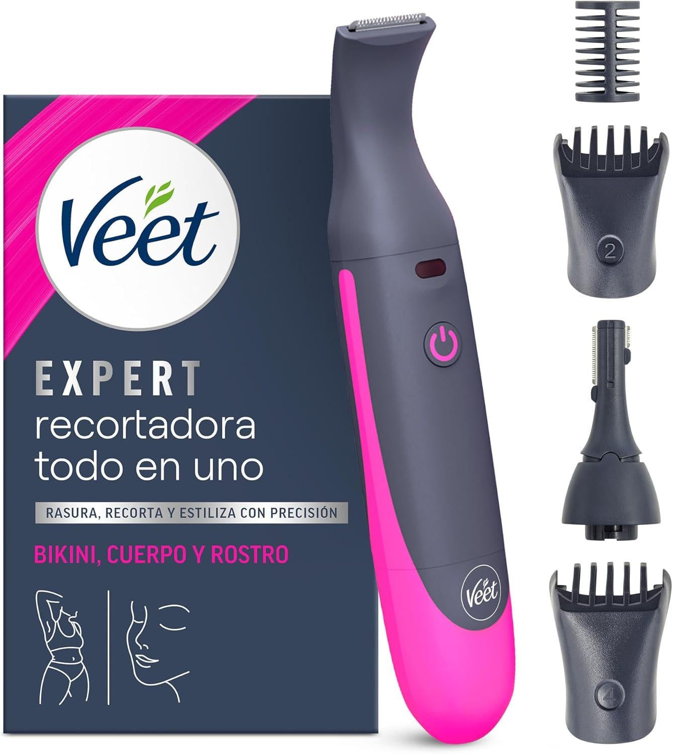 Триммер Veet Expert All-in-One Trimmer женский 3в1 для лица бровей тела и зоны бикини водонепроницаемый IP67 до 60 минут автономной работы