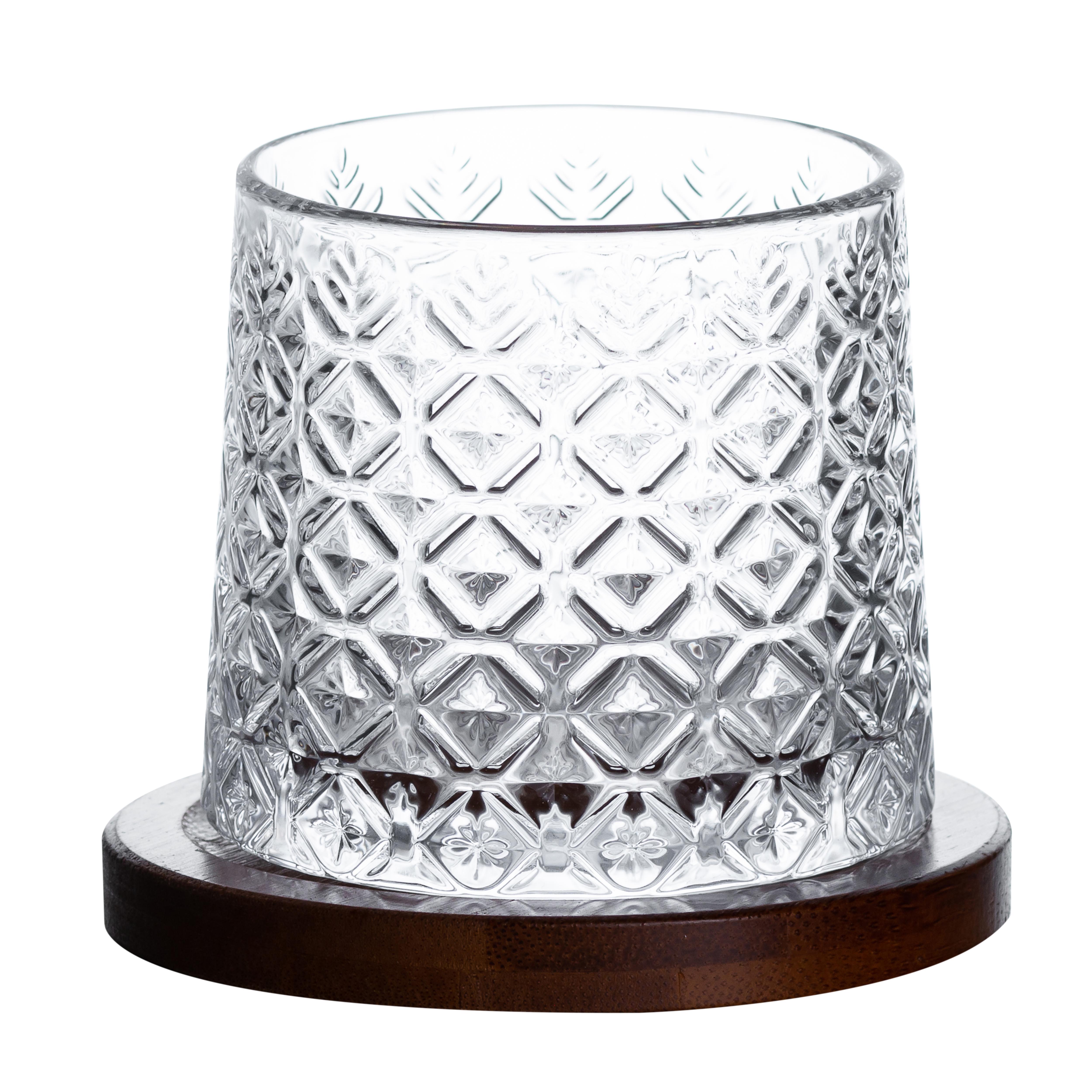 Стакан-доф для виски Ice Flower с бамбуковой подставкой 300 мл (HP1602)