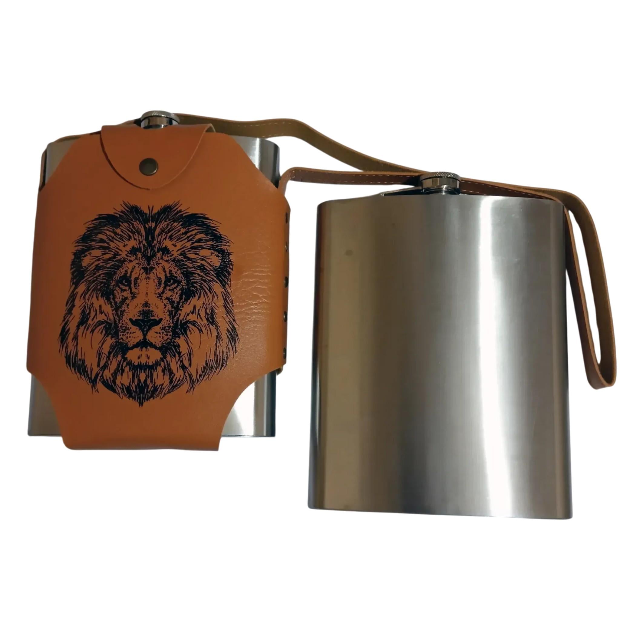 Фляга подарочная Лев D526 чехли из экокожи 47oz/1400 мл (10651)