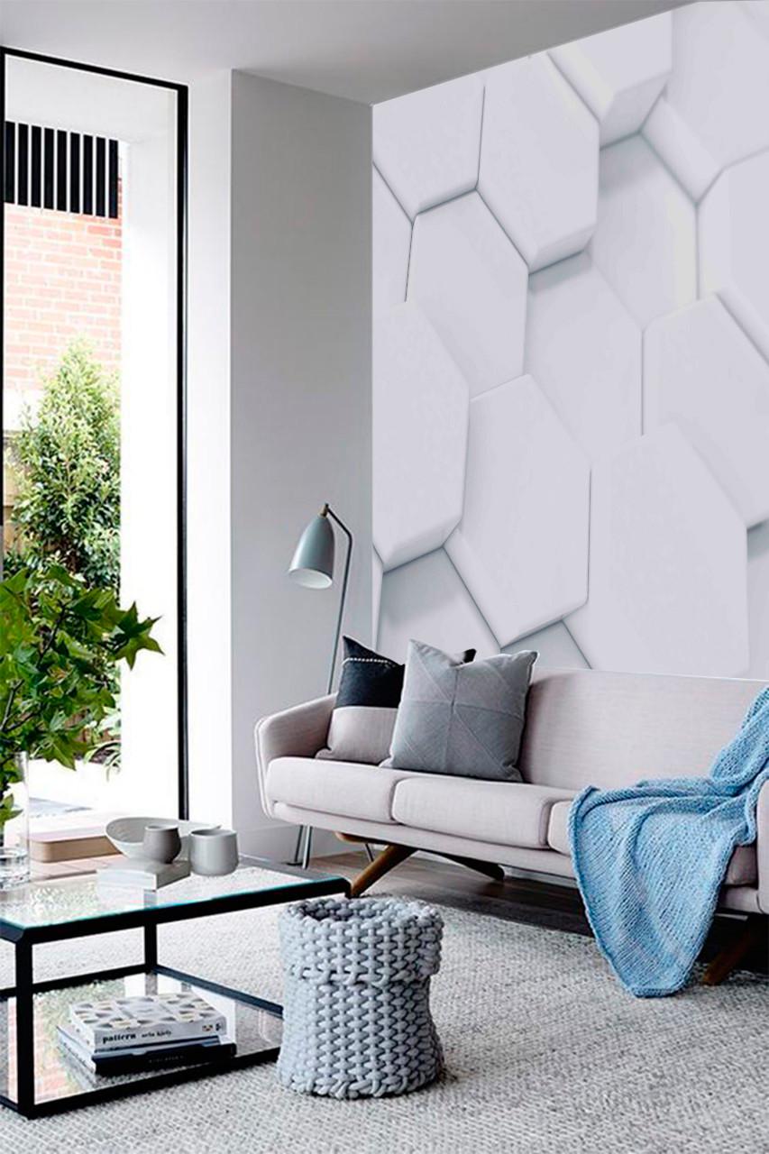 Фотошпалери флізелінові абстракція для спальні/зали/кухні Білі шестигранники