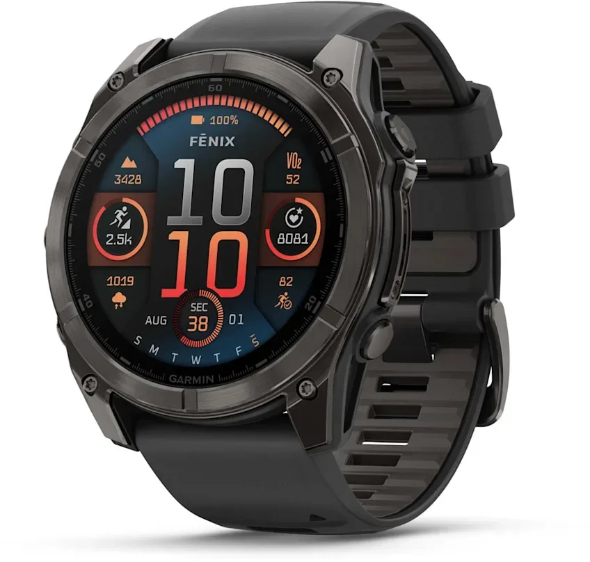 Смарт-годинник Garmin Fenix 8 Amoled 51 мм Sapphire Carbon Grey Dlc with Black/Pebble Grey Silicone Band (010-02905-21)   - фото 1