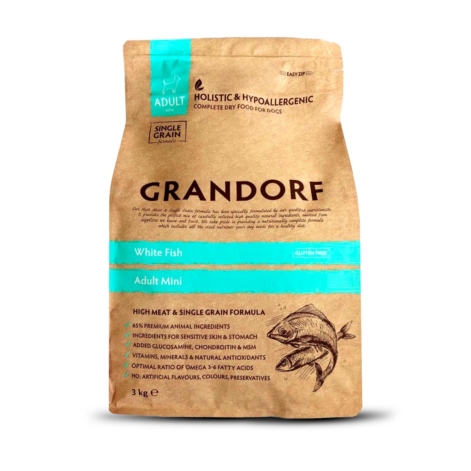 Корм сухий для дорослих собак Grandorf White Fish Mini комплексний низькозерновий для дрібних порід з білою рибою 3 кг (25621372) - фото 2 Корм сухий для дорослих собак Grandorf White Fish Mini комплексний низькозерновий для дрібних порід з білою рибою 3 кг (25621372) - фото 2