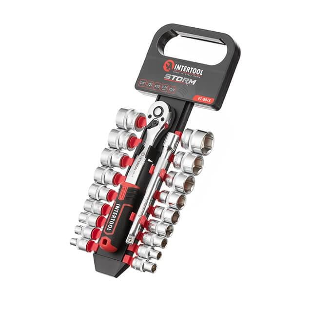 Набор головок Intertool ET-8015 3/8" 6-24 мм удлинитель/рукоятка с храповым механизмом 20 пр. Cr-V (129711)