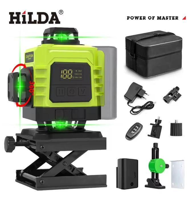 Лазерний рівень-нівелір Hilda 4D версія 2025 року зелений промінь 16 ліній - фото 5 Лазерний рівень-нівелір Hilda 4D версія 2025 року зелений промінь 16 ліній - фото 5