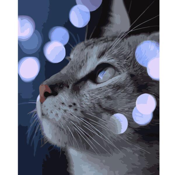 Набор для росписи по номерам Strateg Кот среди огоньков 40х50 см (VA-2755-mt)