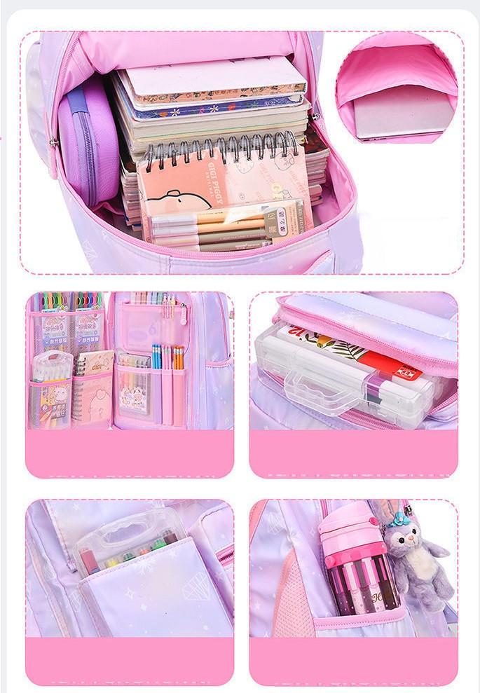 Шкільний рюкзак для дівчинки Princess з іграшкою та значками Бузковий (2444751666) - фото 4