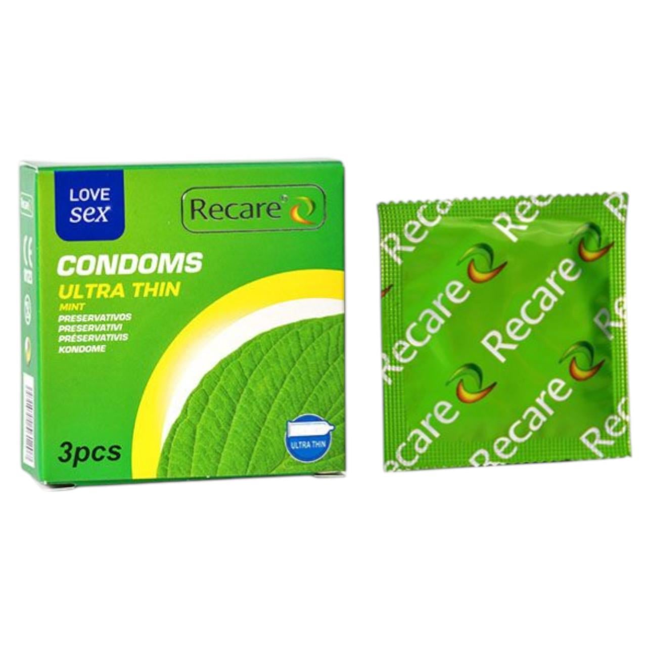 Презервативи ультратонкі Ultra Thin Mint Recare для сексу з ароматом м'яти 3 шт.