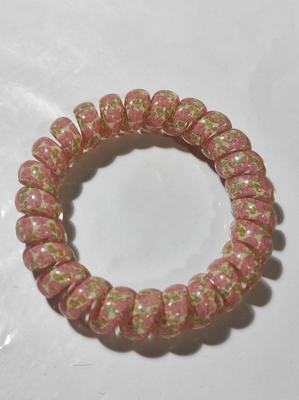 Резинка Спираль толстая с цветочным орнаментом 5,5 см Розовый (52-4-1787-Р)