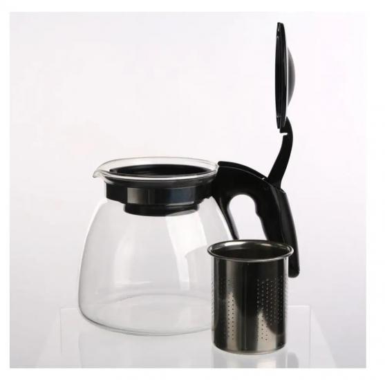 Чайник для заварювання з металевим ситом скло 700 мл Black (128362) - фото 3
