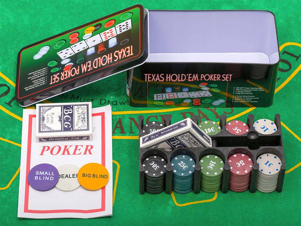 Набор для покера Texas Holdem Poker Set 200 фишек с номиналом и сукном в коробке (3896В) - фото 2