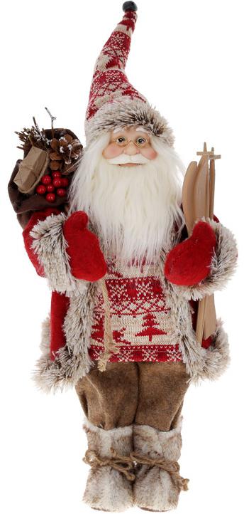 Фигура новогодняя Санта Клаус с подарками и лыжами 45 см Коричневый/Красный (BD-NY44-148)