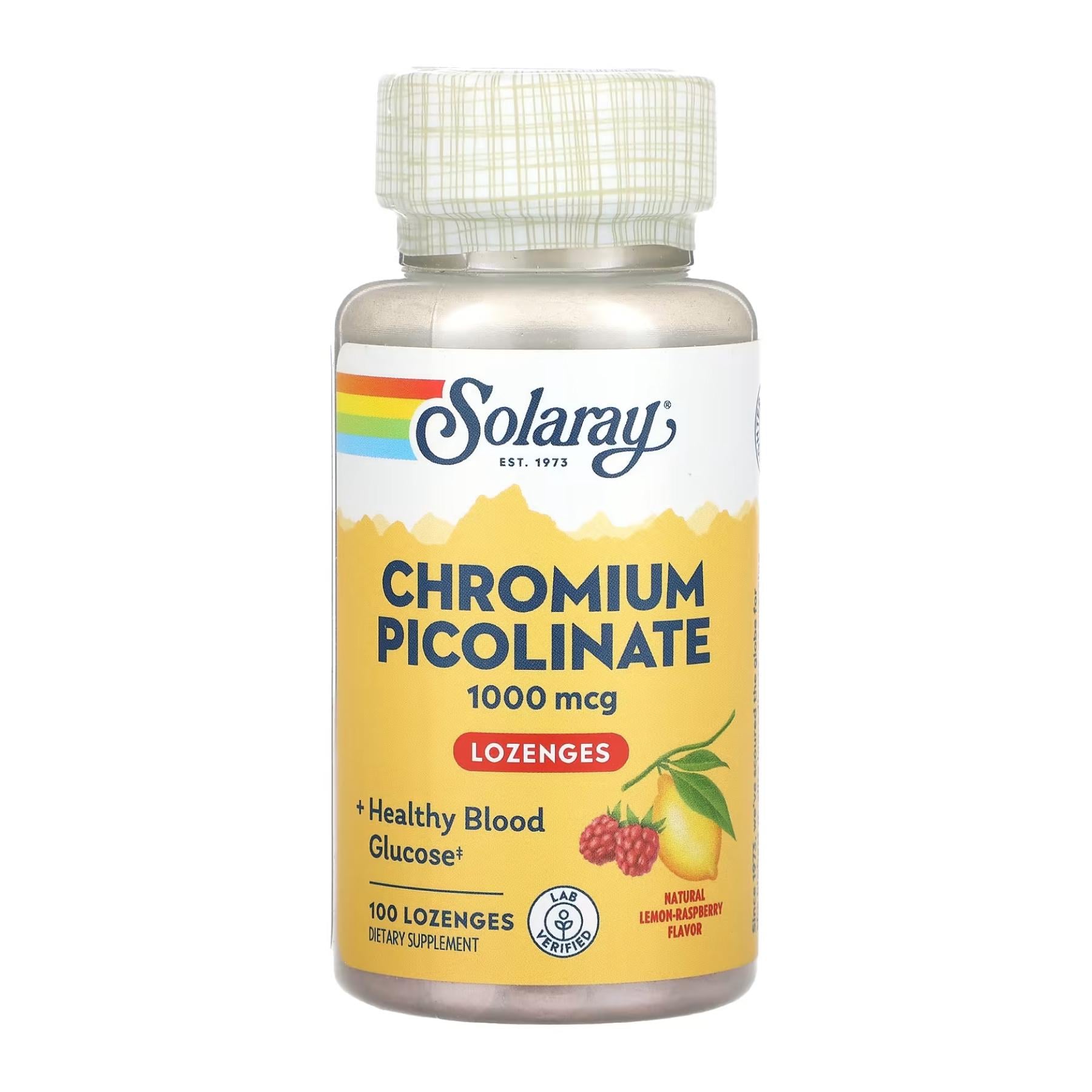 Пиколинат хрома Solaray Chromium Picolinate Lemon-Raspberry 1000 мкг 100 пастилок
