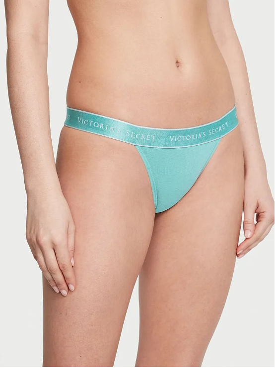 Трусы женские Victoria's Secret Logo Cotton Tanga XS Бирюзовый (26763524) - фото 1