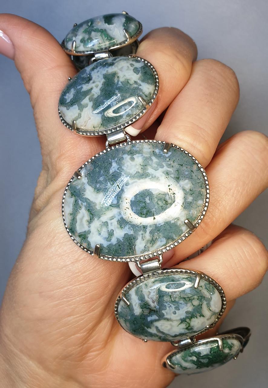 Браслет серебряный с агатом моховым р. 21 48,93 г