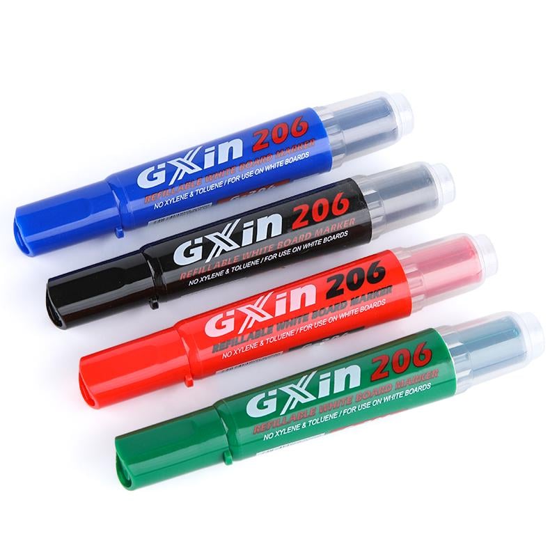 Набор маркеров перезаправляемых G-206 со сменными картриджами для маркерных досок для офиса для школы легкостираемы 4 шт.