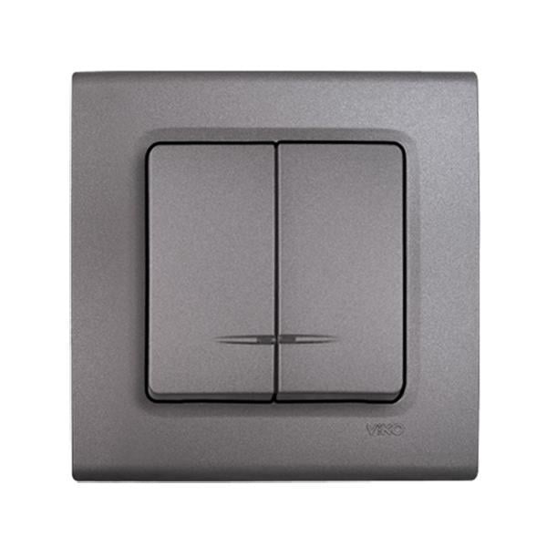 Выключатель двухклавишный Viko Linnera Life с подсветкой Серый гранит (90402050)