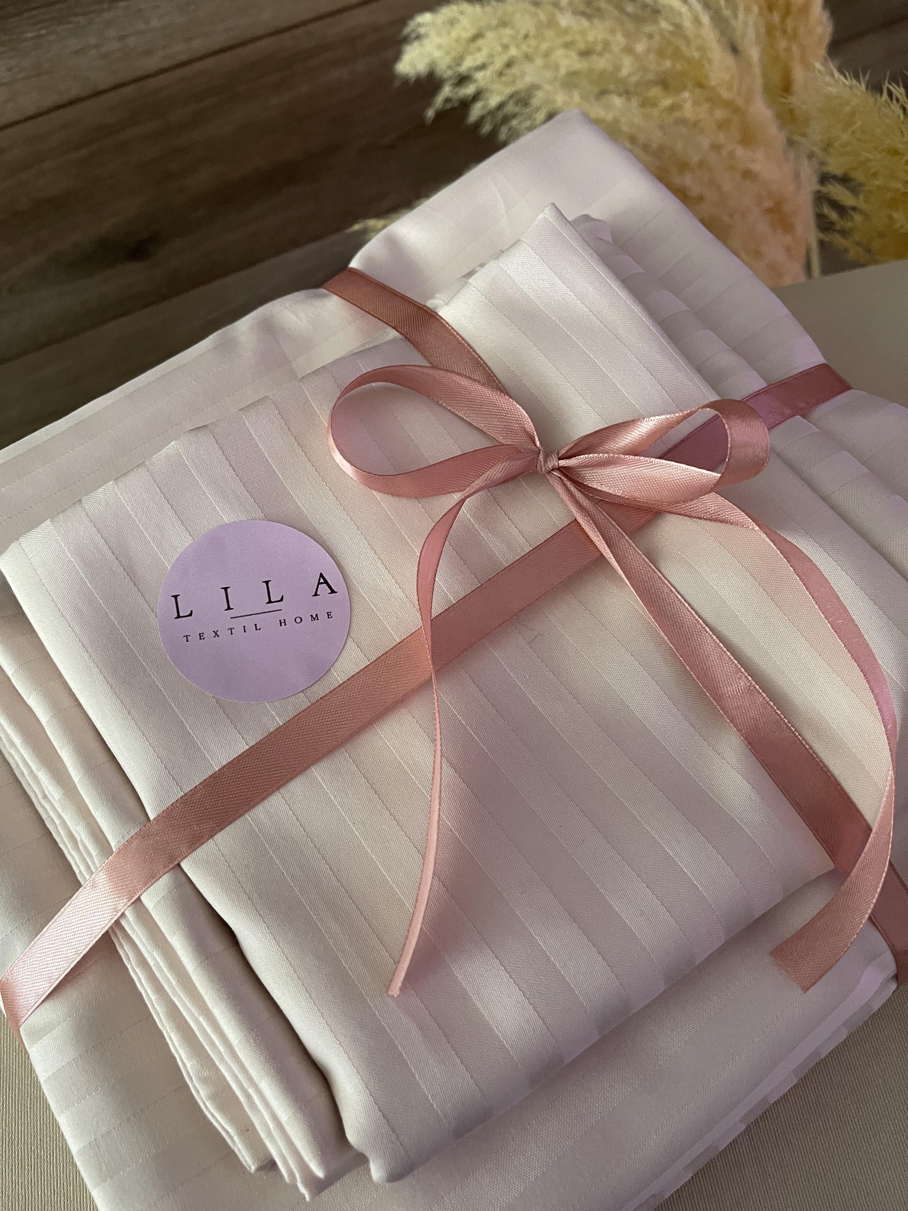 Комплект постільної білизни LILA Textil Home з преміум страйп-сатину сімейний Пудровий (11377868) - фото 6