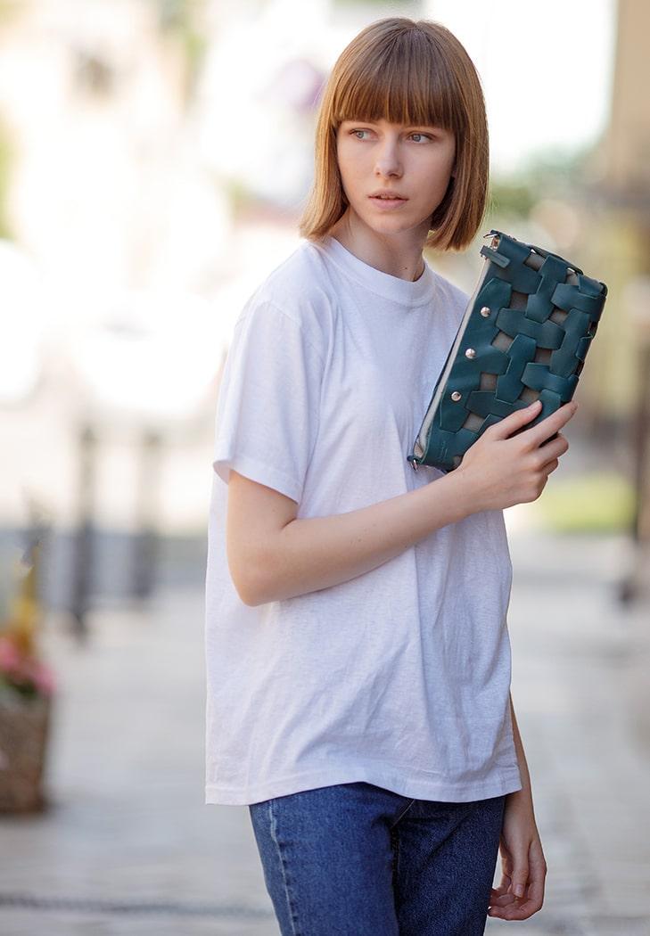 Женская сумка кожаная плетеная Пазл S Krast Зеленый (A-026645)