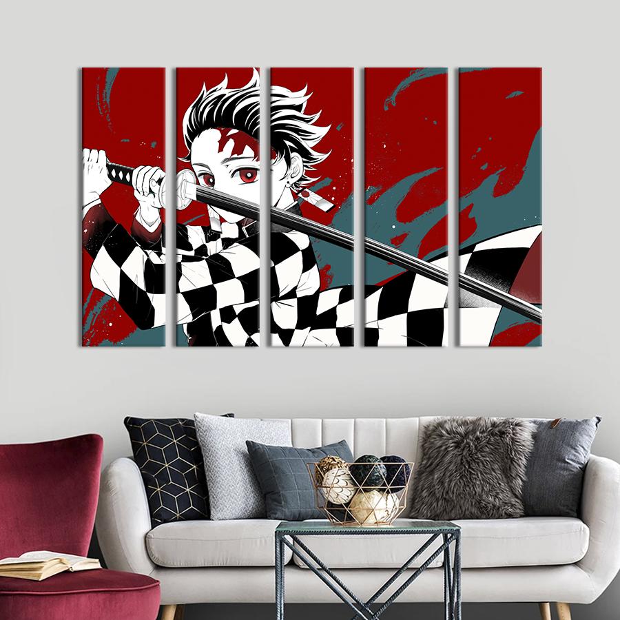 Картина на холсте Танджиро Камадо с клинком, рассекающим демонов 155x95 см (1470-51)