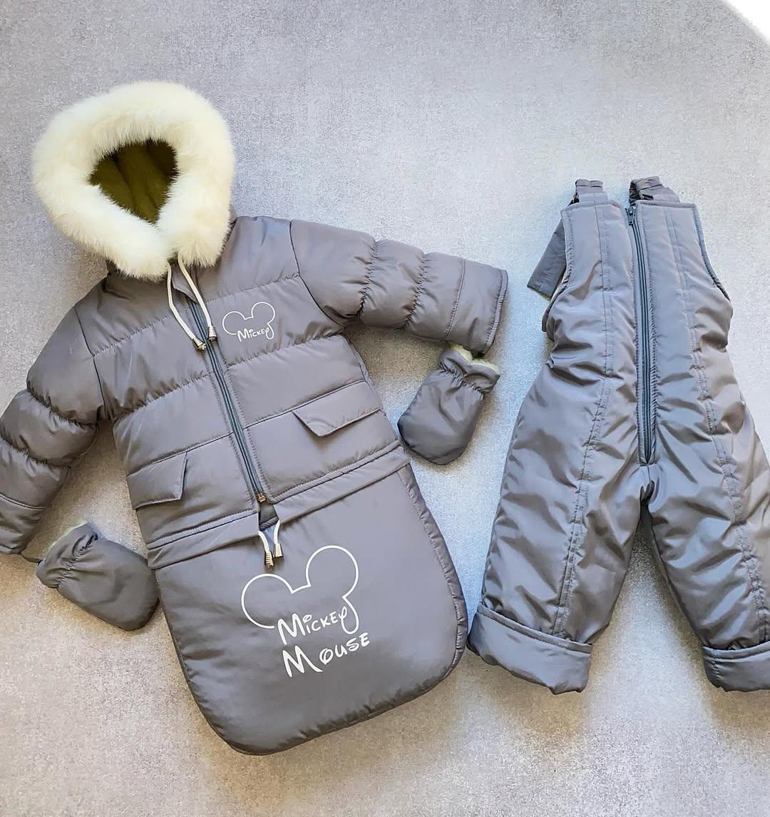 Комбінезон дитячий зимовий трансформер до двох років на овчині 3в1 Сірий (1020)