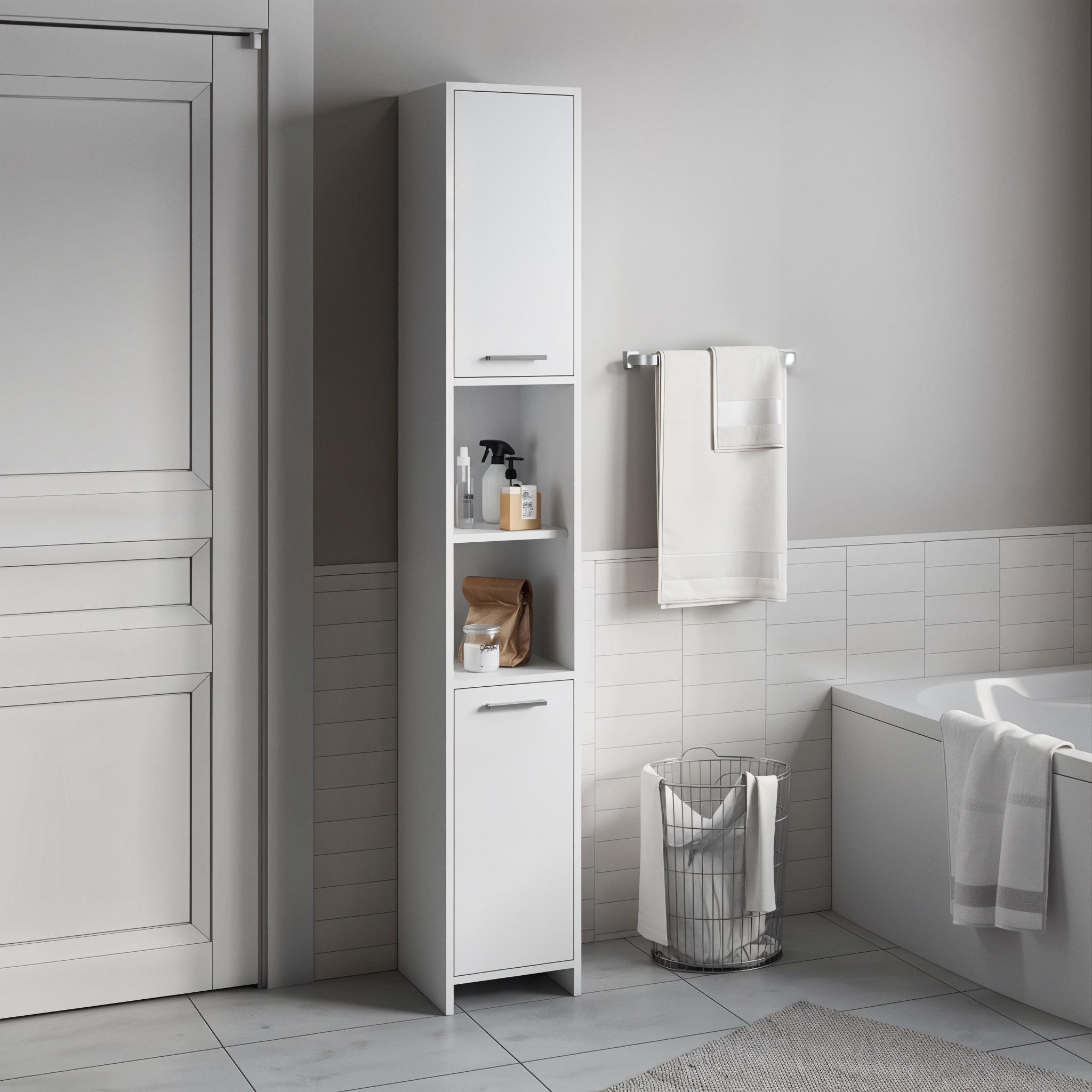 Шафа-пенал для ванної з дверцятами та полицями GT-5 300х300х1900 мм Белый