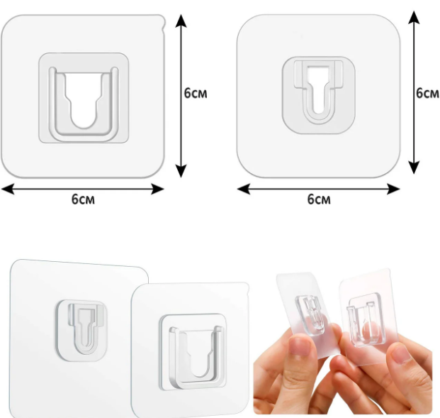 Тримач кріплення настінний 6x6см самоклеючий, гачок невидимка 5шт - фото 3
