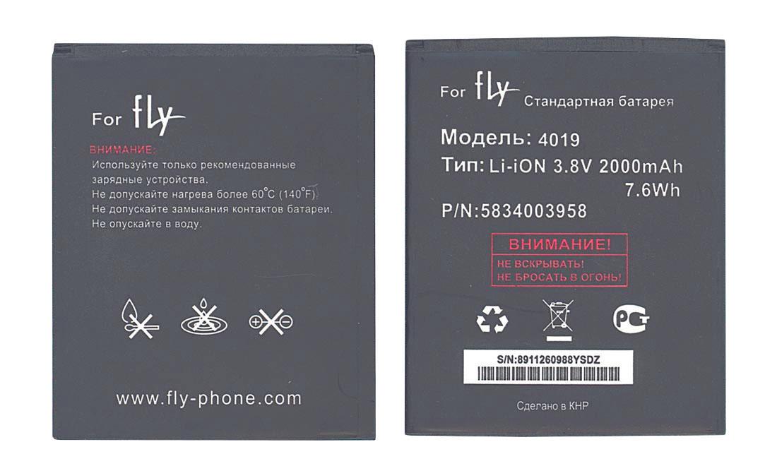 Аккумулятор для смартфона Fly BL4019 IQ446 Magic 3,8V 2000 mAh 7,6 Wh Black