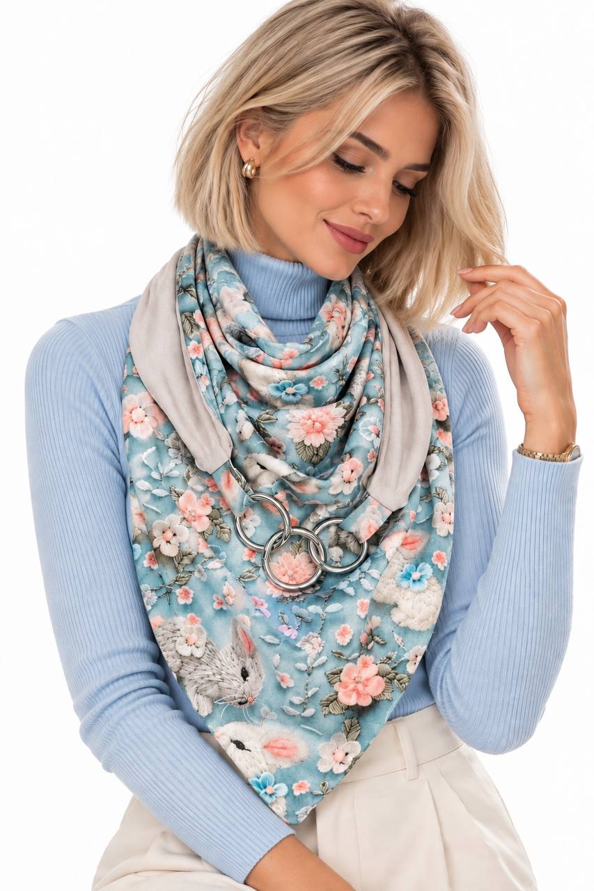 Шарф жіночий двосторонній My scarf Едінбург Блакитна квітка трикотажний (39115124)
