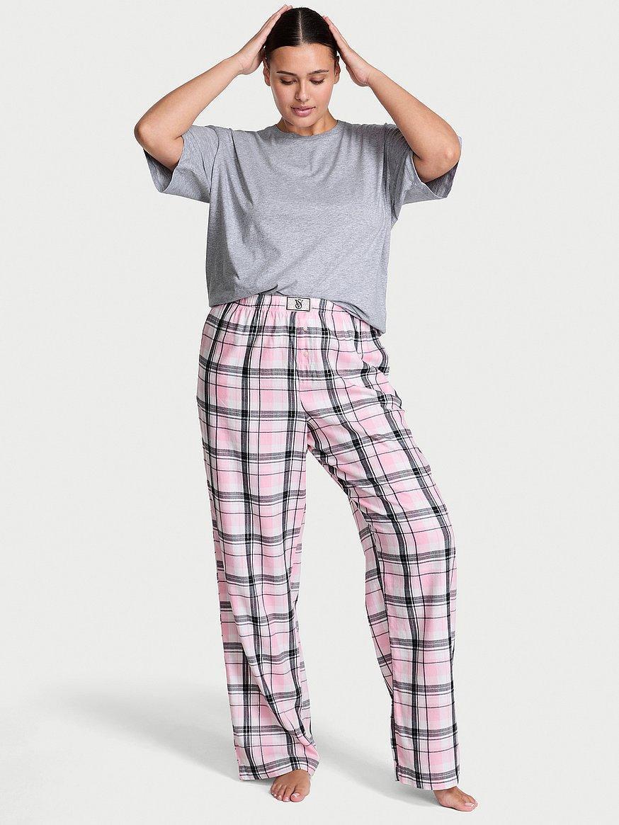Пижама женская Victoria's Secret Flannel Short-Sleeve Long Tee-Jama Set L Серый (3023138027)