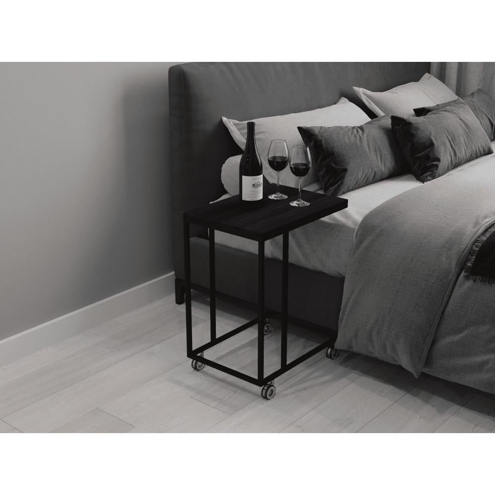 Кофейный столик на колесах в стиле лофт 610x350x500 мм Венге/Черный (362458)