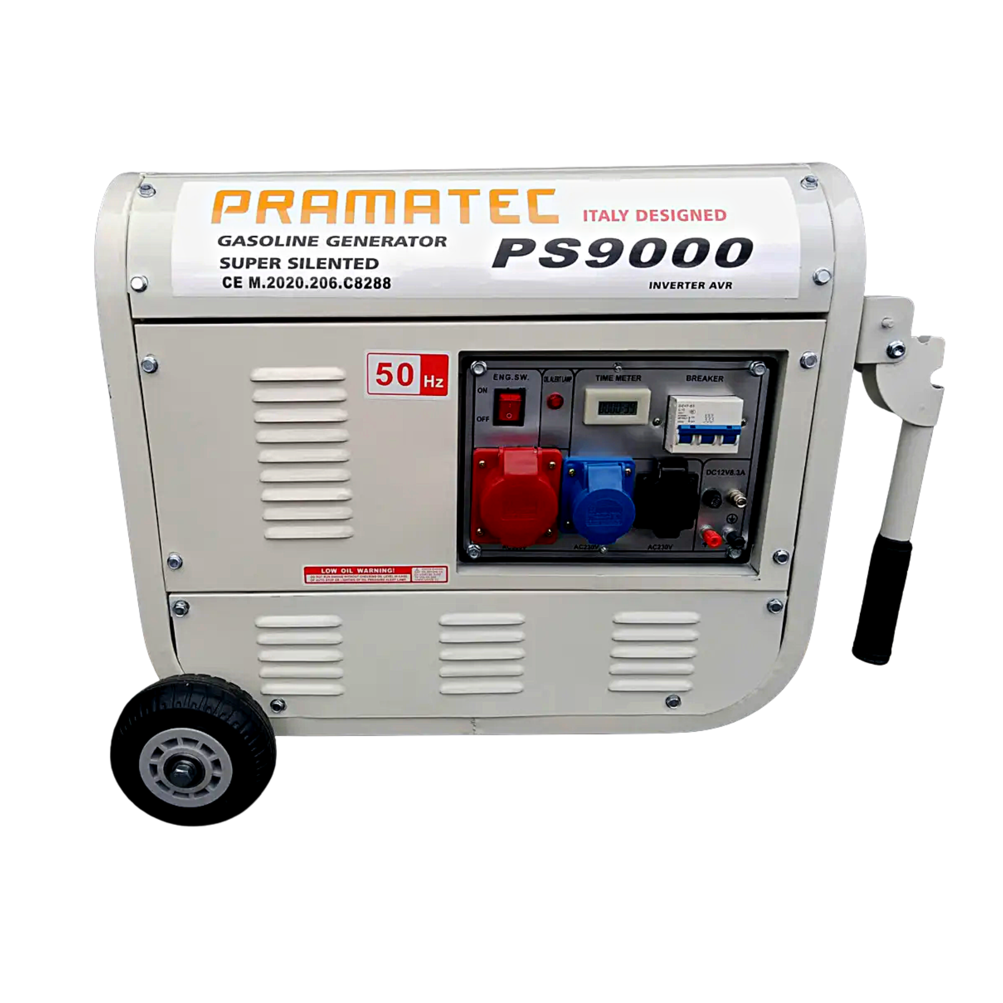 Бензиновый электрогенератор Pramatec трехфазный с ручным пуском с колесами и медной обмоткой 2,8 кВт (PS9000)