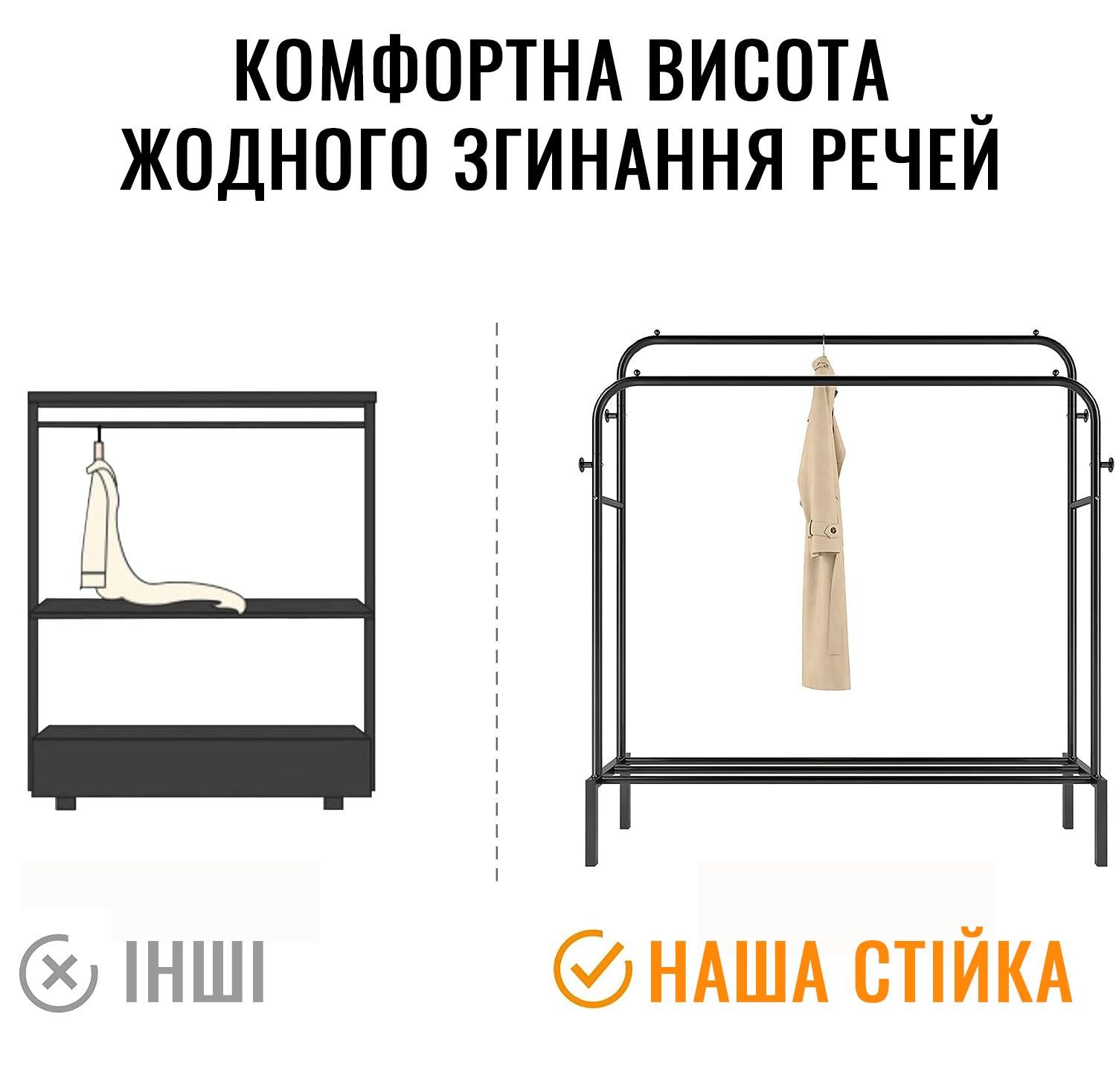 Стойка вешалка для одежды и обуви двойная DOAKT стальная напольная с крючками и колесами XL White (DSV-100WH) - фото 5