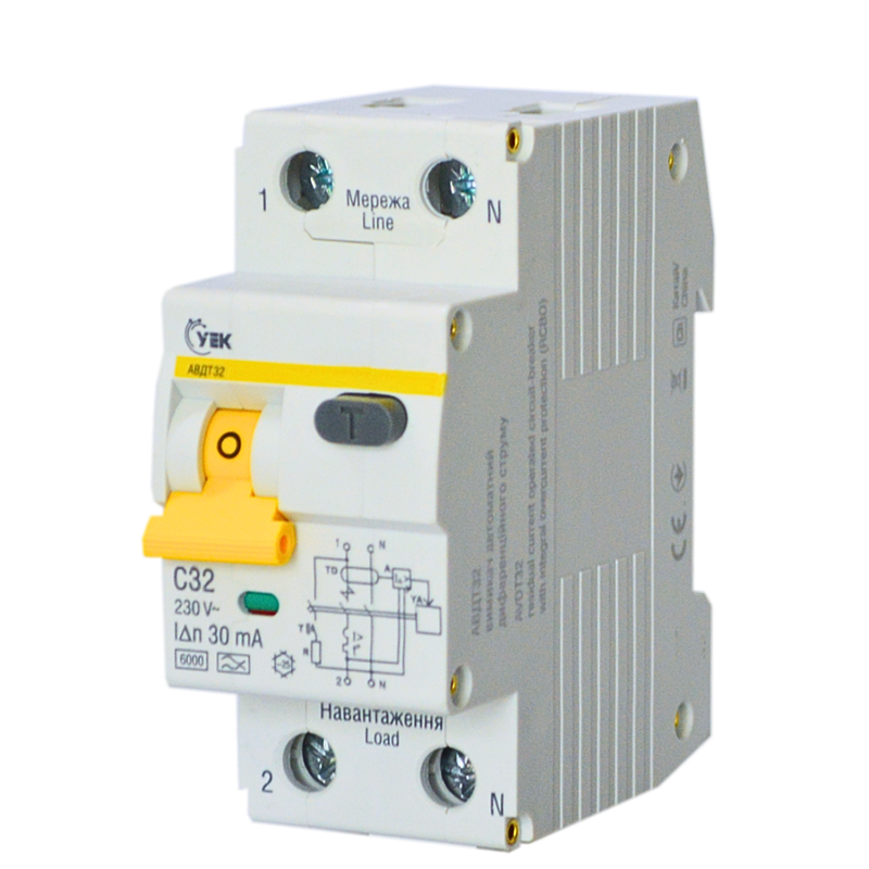 Выключатель дифференциальный УEK АВДТ32 2P 32A 30мА C тип А (MAD22-5-032-C-30-U) Выключатель дифференциальный УEK АВДТ32 2P 32A 30мА C тип А (MAD22-5-032-C-30-U)