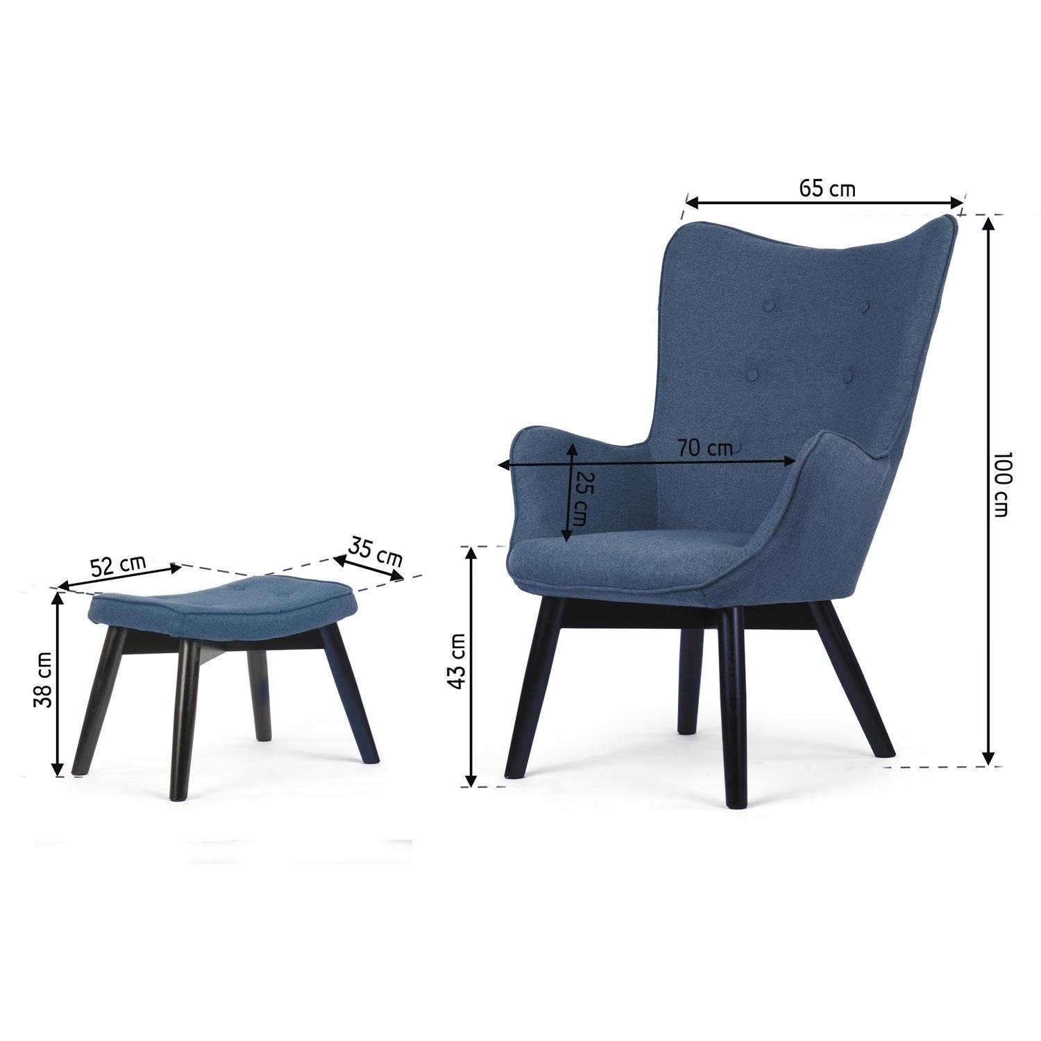 Мягкое кресло Sofotel Norse Wingback с подставкой для ног Сине-черный - фото 2