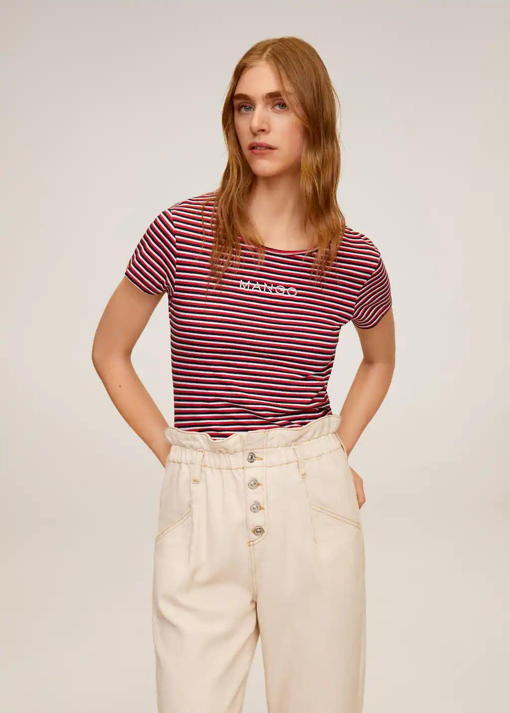 Футболка Mango в полоску с логотипом XS Красный (10916860)