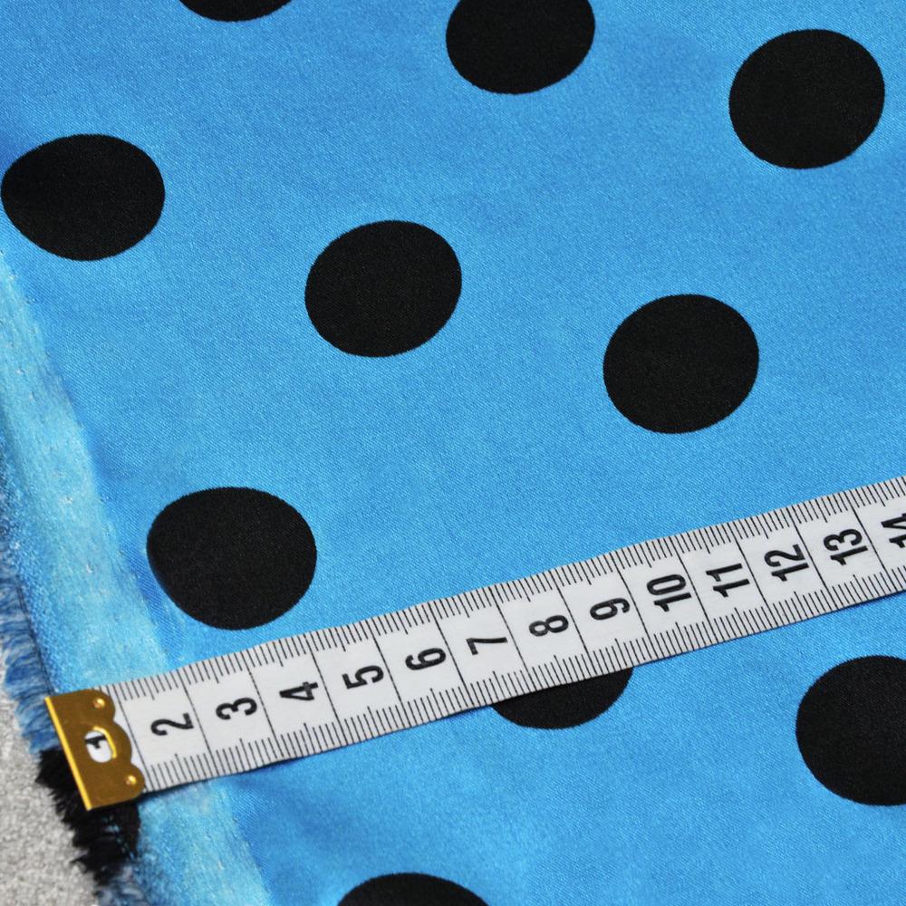 Тканина плательная атлас Горохи велик.т/блакит