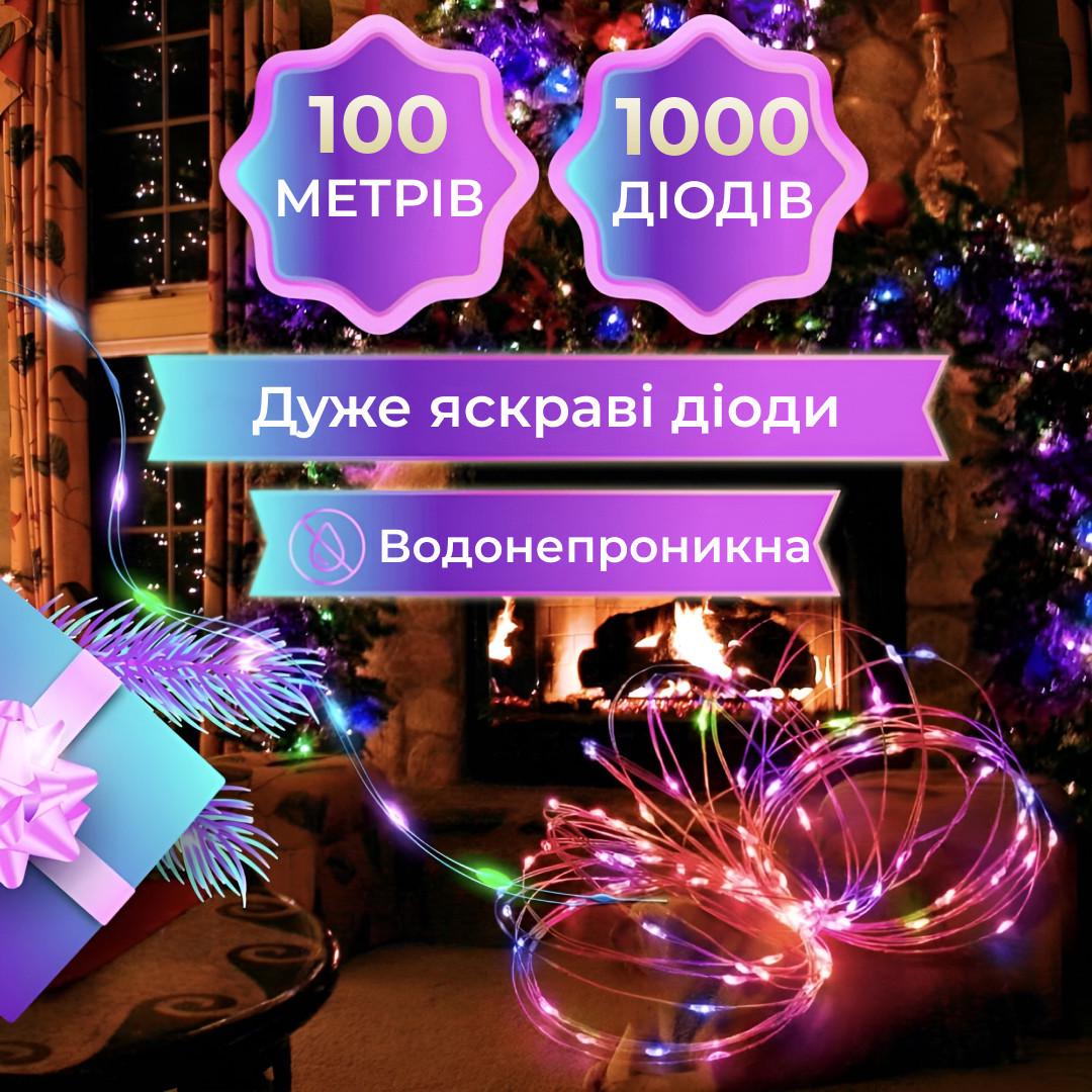Гирлянда Роса Капля 100 м 1000 LED в катушке медный провод 8 функций и пульт - фото 6