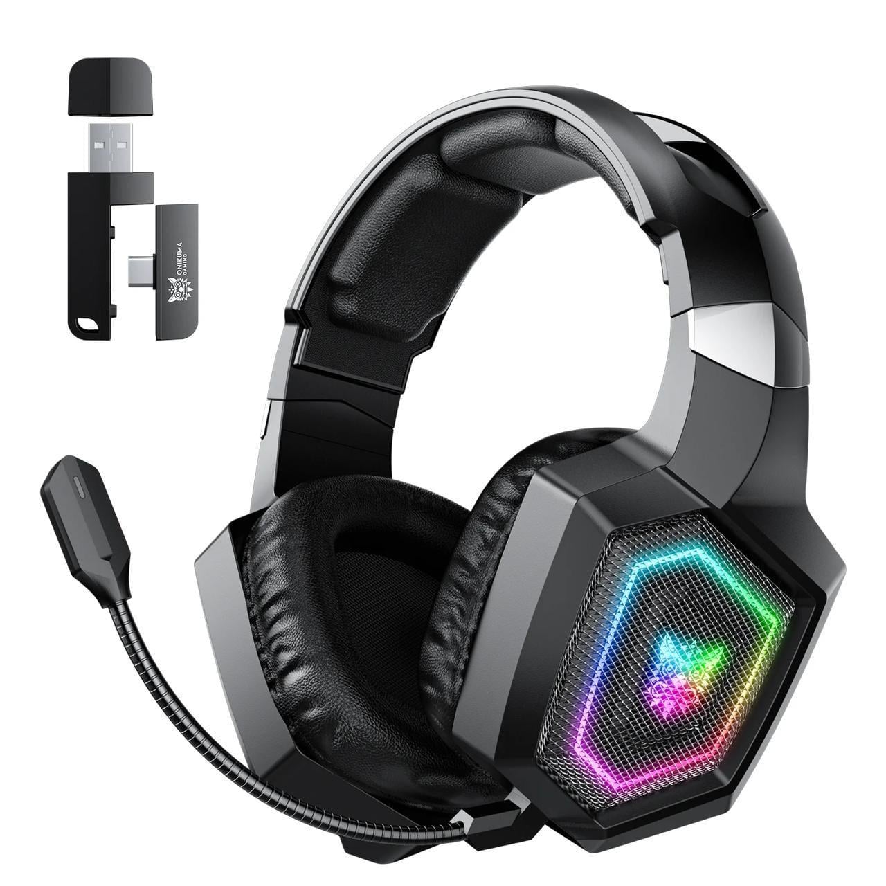 Наушники беспроводные игровые Onikuma с микрофоном 7.1 звук Bluetooth 5.4 2.4GHz адаптер RGB подсветка (4783757)